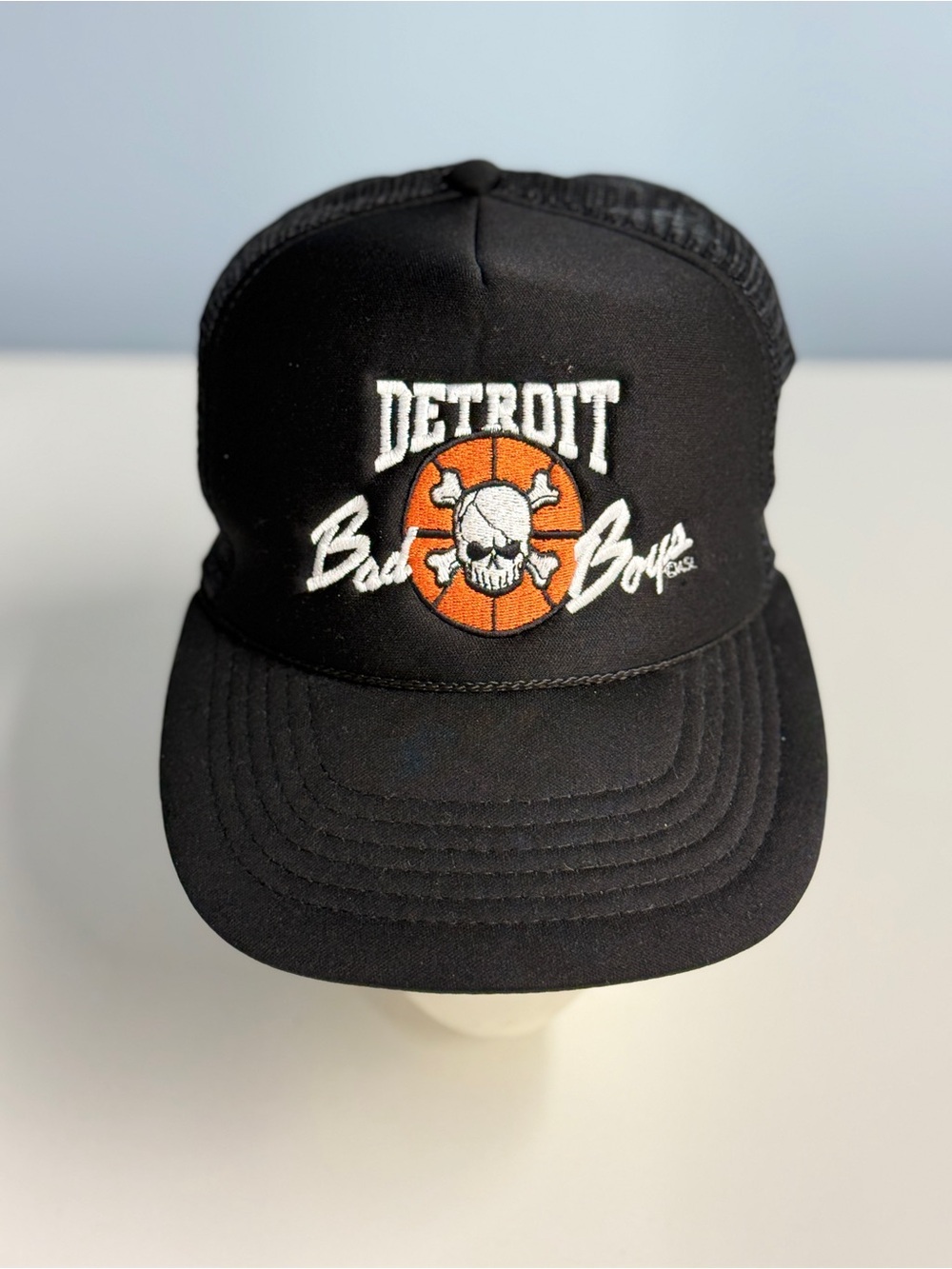 Vintage Detroit Pistons Bad Boys Black Trucker Cap with Skull Logo